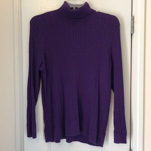 Talbots purple 3X cotton cable turtleneck sweater